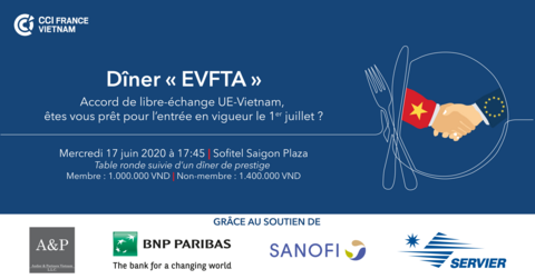 Bannière Dîner EVFTA Soutenu par A&P BNP Paribas Sanofi Servier