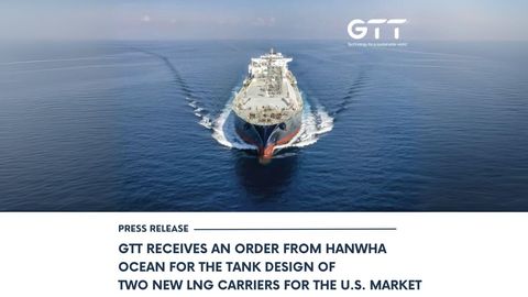 GTT receives an order from Hanwha Ocean for the tank design of two new LNG carriers for the U.S. market
