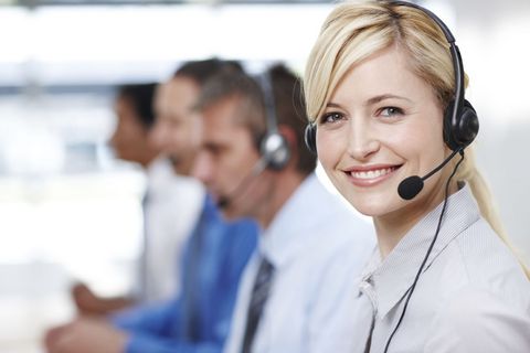 Call center woman smiling