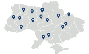 Київ та Київська область, Рівне, Дніпро, Вінниця, Львів, Одеса, Житомир, Миколаїв, Чернівці, Харків, Полтава, Черкаси, Тернопіль, Запоріжжя - це регіони України, де найбільше присутні французькі компанії.