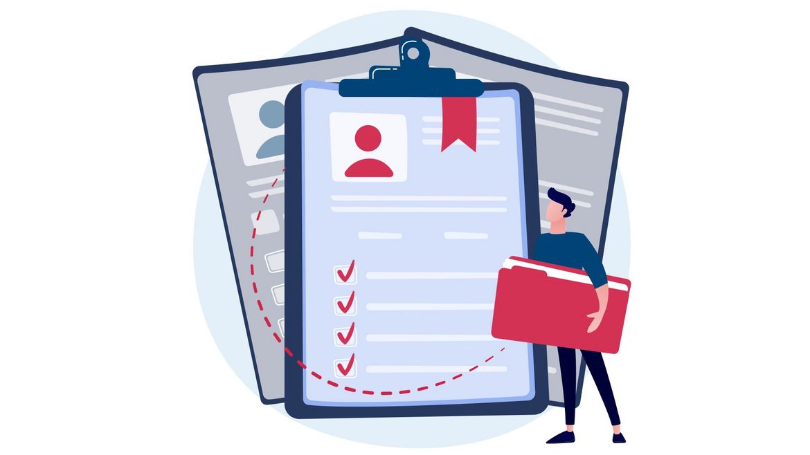 Illustration of a CV and job application, representing recruitment and talent acquisition