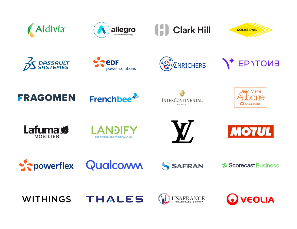 Logos of FACC SoCal member companies including Dassault Systèmes, Qualcomm, Safran, Thales, Veolia, Clark Hill, Fragomen and EDF