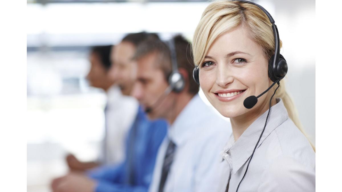 Call center woman smiling