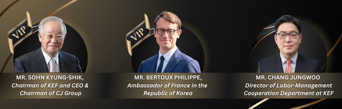 손경식 회장 (한국경총 회장, CJ그룹 회장), 필리프 베르투 대사 (주한 프랑스 대사), 장정우 국장 (경총 노사협력본부), 2025년 한국의 경영환경과 노동시장