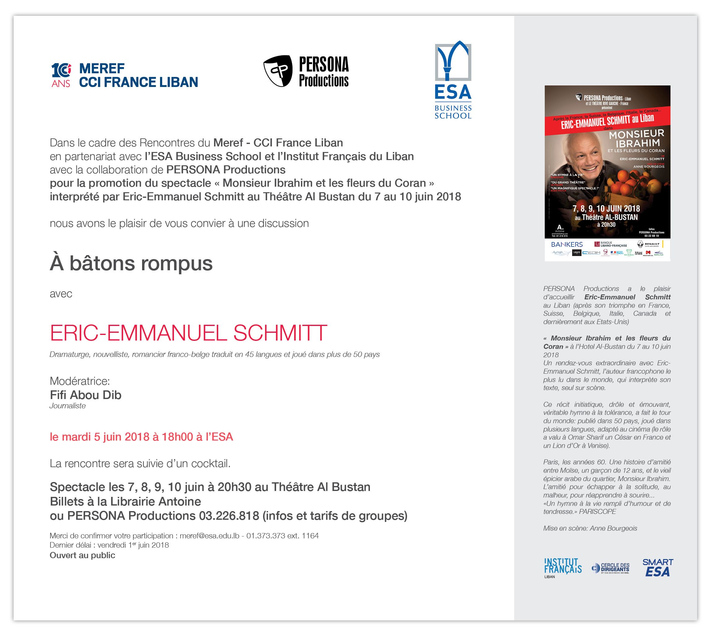 A bâtons rompus avec Eric-Emmanuel Schmitt | CCI France Liban - MEREF